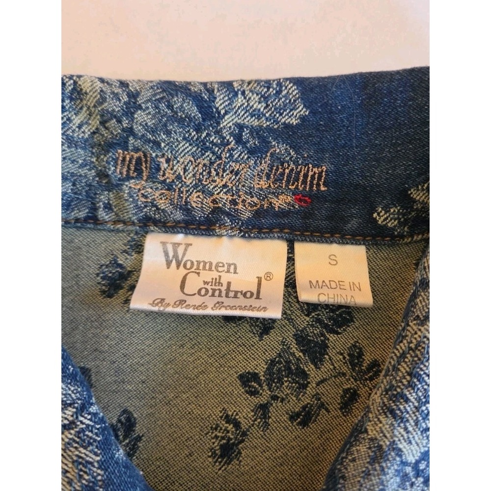 Womens Floral Denim Trucker Jacket Sz S Blue Boho 90s Coastal Cottage Romantic - Picture 6 of 10